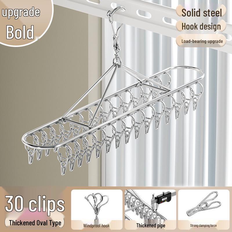 Stainless Steel Multi-Clip Windproof Sock Hanger for Dorm and Balcony Drying