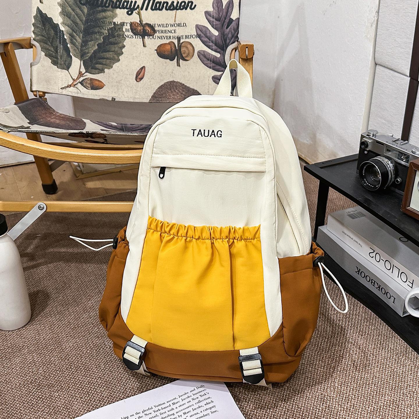 

Casual College Style Student Color-Block Nyl Backpack for Women2026New stylish travel backpack білий
