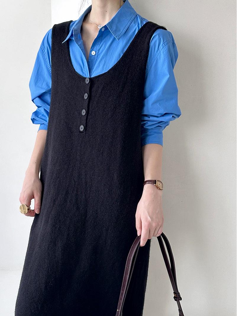 

Juzhi 2024 Осень Нишевый Дизайн Без рукавов Свободный Длинный Свитер Жилет 2410 One Size чёрный