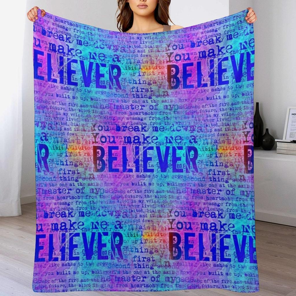 Believer Neon Rainbow Throw Blanket Modern Design Soft Blanket for Home Decor