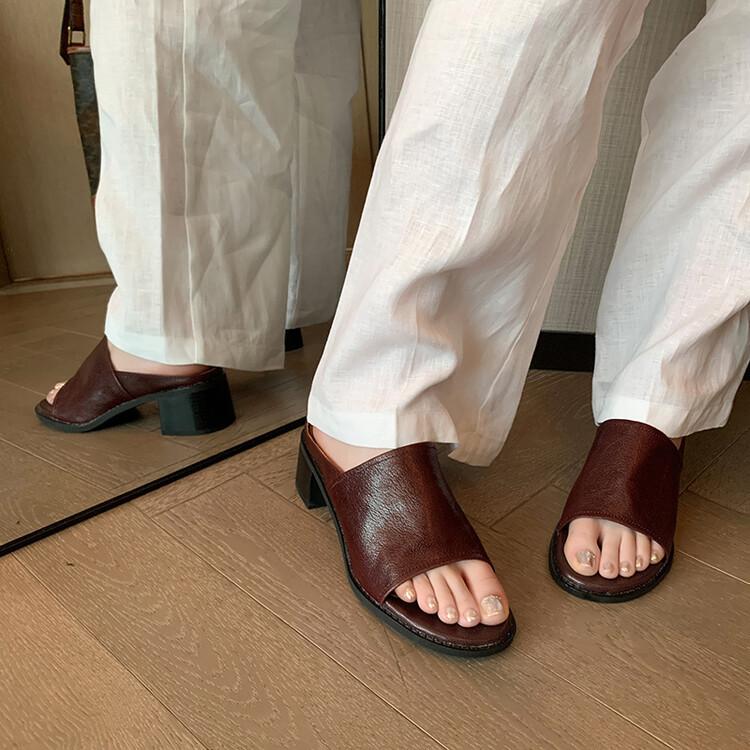 

Огромные мягкие и удобные в носке~ лето 2025 новый дизайн сенс тапочки на толстом каблуке с квадратным носком из ретро овчины женские 34 бордовый