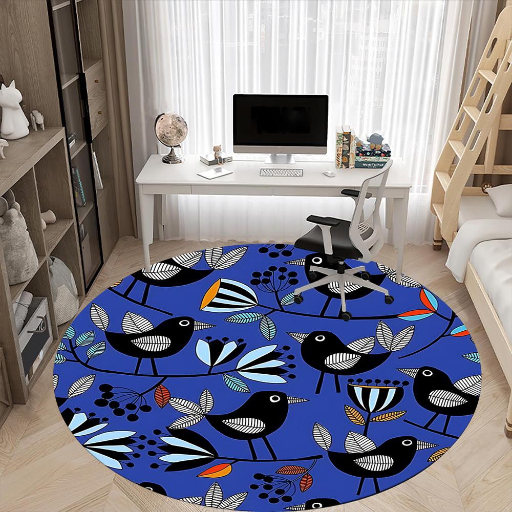 1pc Birds, Floral Office Round Rug, Non-slip, Soft and Durable Office Rug for Interior Decoration, Perfect for Office, Beautiful Decoration yy26032402