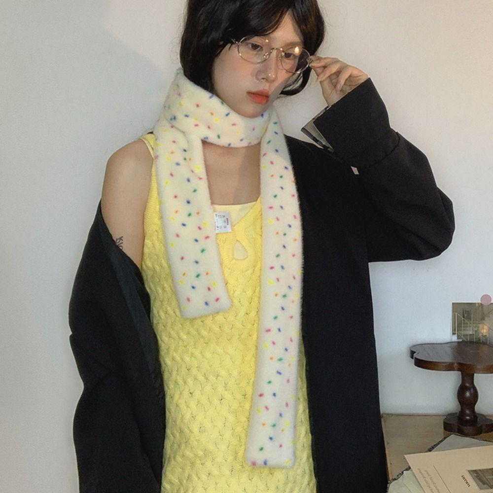 Narrow Cashmere Knitted Scarf Korean Style Winter Neck Warmer Soft Dopamine Dot Scarf Daily