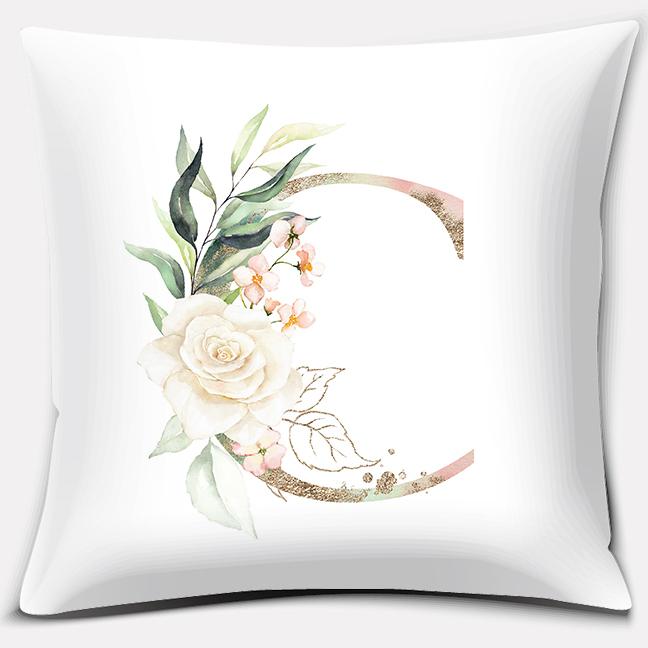 Green Flower Letter Series Pillow Gift Home Office Decoration Pillow Bedroom Sofa Car Cushion Cover Pillowcase