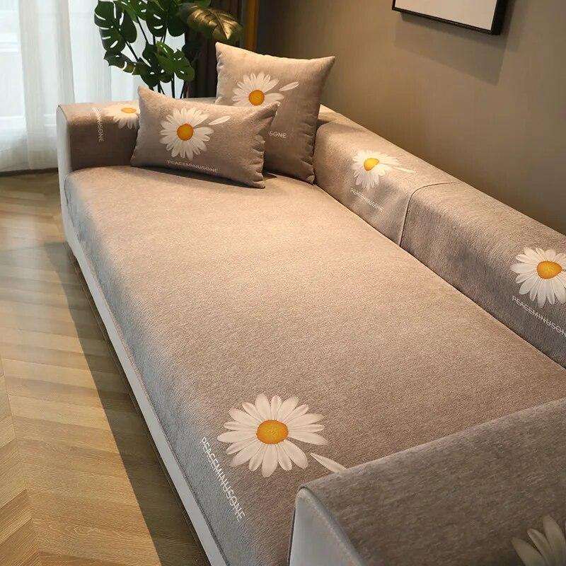 

İskandinav kanepe havlu dört mevsim krizantem baski kanepe yastığı şönil kaymaz deri Sofasea örtü bezi oturma odası için 70x70cm 1pcs