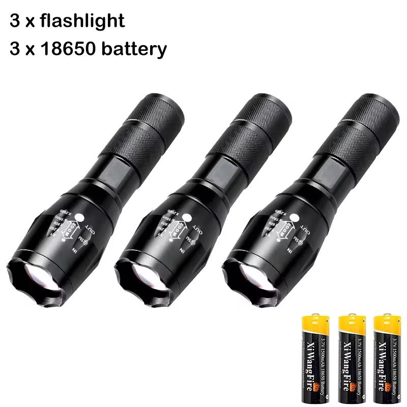 High Power T6 LED Flashlights Camping Torch 5 Light Modes Zoom Light Aluminum Alloys Waterproof Material External 18650 Battery