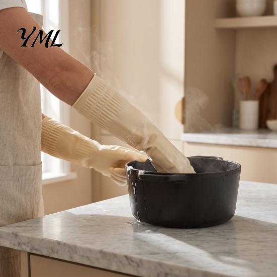 Waterproof Gloves for Bathroom Cleaning Fleece Lined Dishwashing Gloves, Natural Latex Household Work Non-Slip Grip Long Cuff Warm Kitchen Laundry