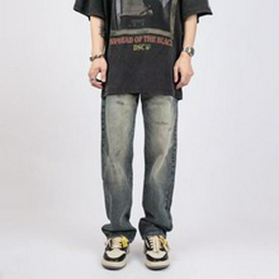 Trendy Korean-style Men's Casual Summer Jeans, Loose Fit with Cuffed Hem – Versatile and Popular Internet Celebrity Style.
