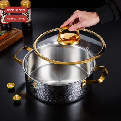 304 Stainless Steel Double Ear Hammered Divider Hot Pot for Induction & Gas Stoves.