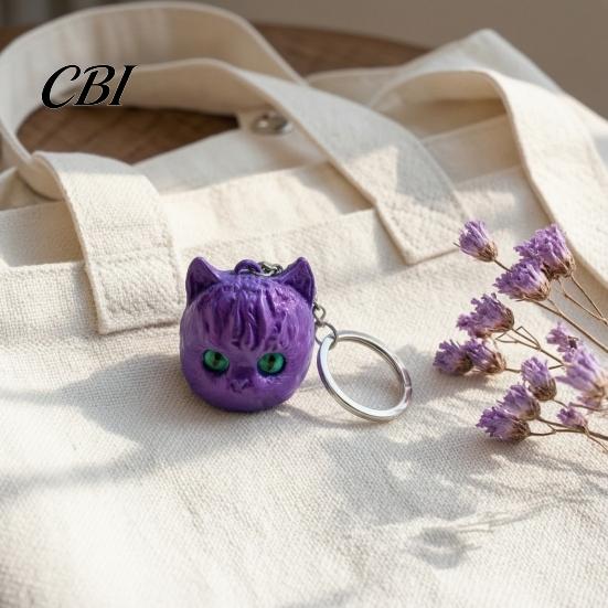 Cat Bag Charm 3D Printed Head Keychain, Cute Kawaii Kitten with Pearlescent Finish & Bright High-end Accessory Green Eyes, Lightweight Animal Pendant