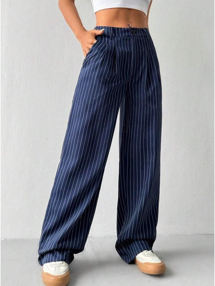 2026 New Loose Wide Leg Pants Women Striped Casual Trousers Loose Fit Long Pants Fashion Elegant Office Ladies Simple Long Pants