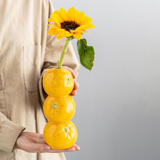 Watermelon Vase Orange Lemon Ceramic Flower Vase Stacked Fruits Design Tall Vase for Home Farmhouse Decoration Wedding Centerpieces