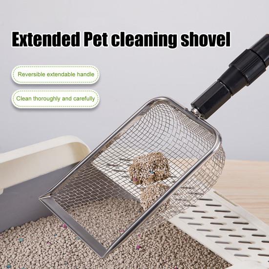 Extendable Cat Litter Scoop Stainless Steel Cat Waste Scooper Heavy Duty Cat Poop Scooper with 3-Section Handle for Litter Box Cleaning