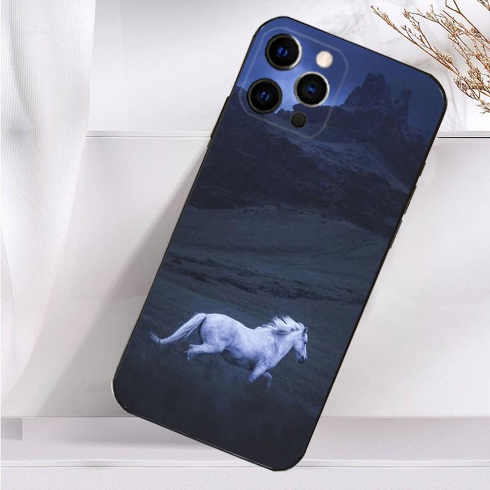 Art G-Galloping Horse Phone Case For iPhone 16,15,14,13,12,11 Plus,Pro Max,XS,X,XR,SE,Mini,8,7 Soft Silicone Black Cover