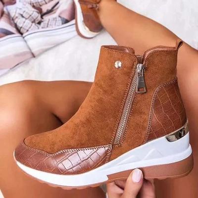 Damen Stiefel Herbst Winter High Top Vulkanisierte Schuhe Damen Plateau Keilschuhe Reißverschluss Chunky Sneakers Damenschuhe Übergröße