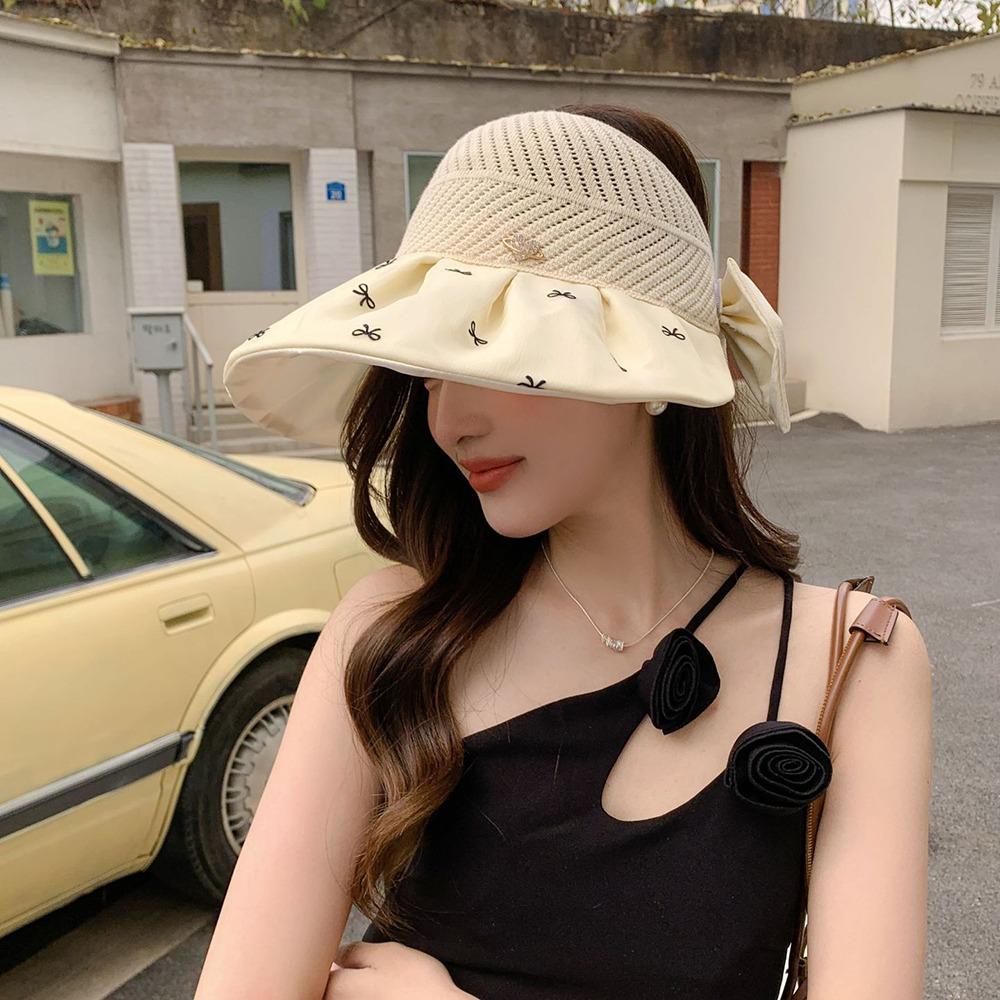 Topless Empty Top Sun Hat Bowknot Foldable Visor Cap Simple Female Shell Hat Holiday