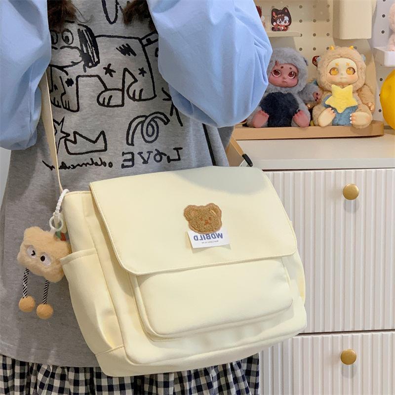 Cute bear messenger bag female ins wind Korean version large capacity shoulder bag junior high school college students class mailman bag tide