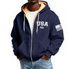 Men's Flag Print Fleece-Lined Zip-Up Pocket Hooded Sweatshirt Cardigan Men's Casual Sweatshirt Cardigan