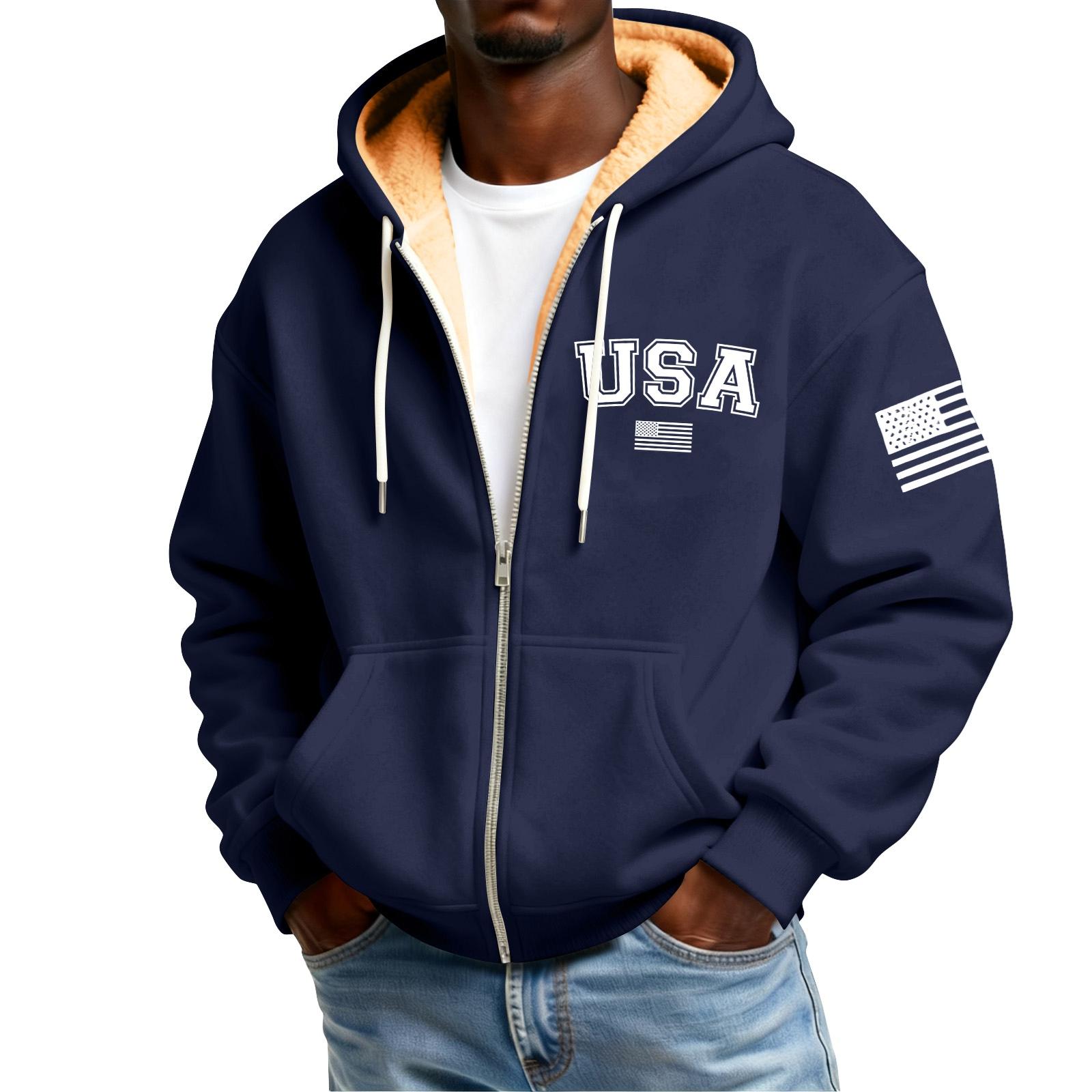 

Мужской флисовый кардиган с капюшоном на молнии и карманами с принтом флага, мужской повседневный кардиган XXL
