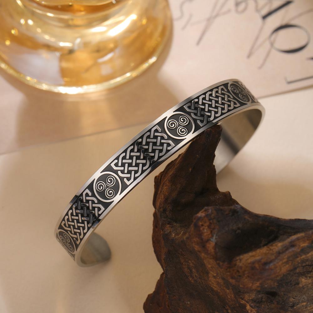 Dawapara Triskelion Potrójna Spirala Emaliowana Bransoleta Celtycki Węzeł Nieskończoności Bransoleta Ochronna Amulet Biżuteria ze Stali Nierdzewnej