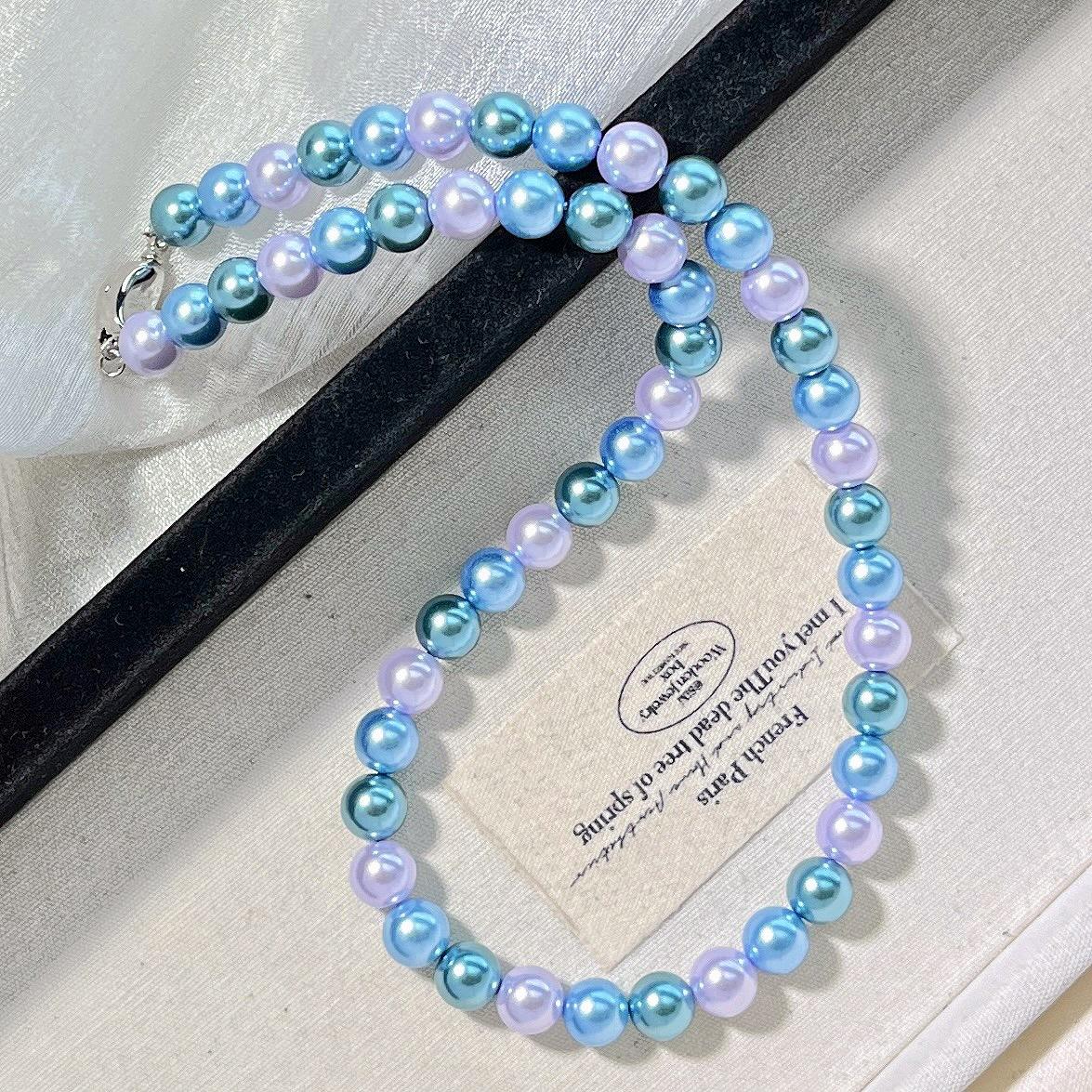 

8Mm Autumn And Winter Blue Enchantress Artificial Crystal Pearl Design Necklace Collarbone Chain Sweater Chain