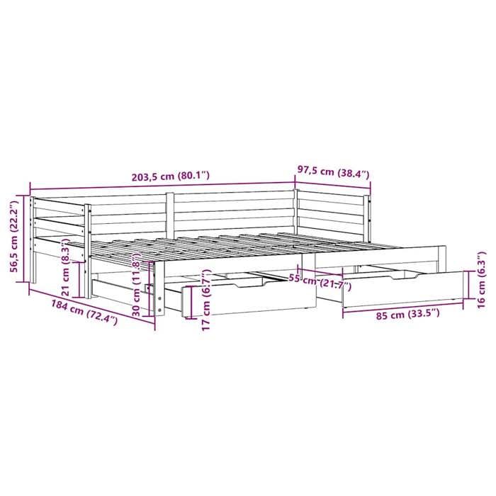 VidaXL Lit de jour avec tiroirs blanc 90x200 cm bois de pin massif, canapé-lit, canapé-lit confortable, lit de jour avec 3302145