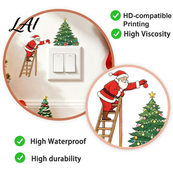 Christmas Party Atmosphere Decor Light Switch Sticker Santa Claus Climbing Ladder Cover Funny Indoor Outdoor Holiday Ornaments Peel & Stick Removable