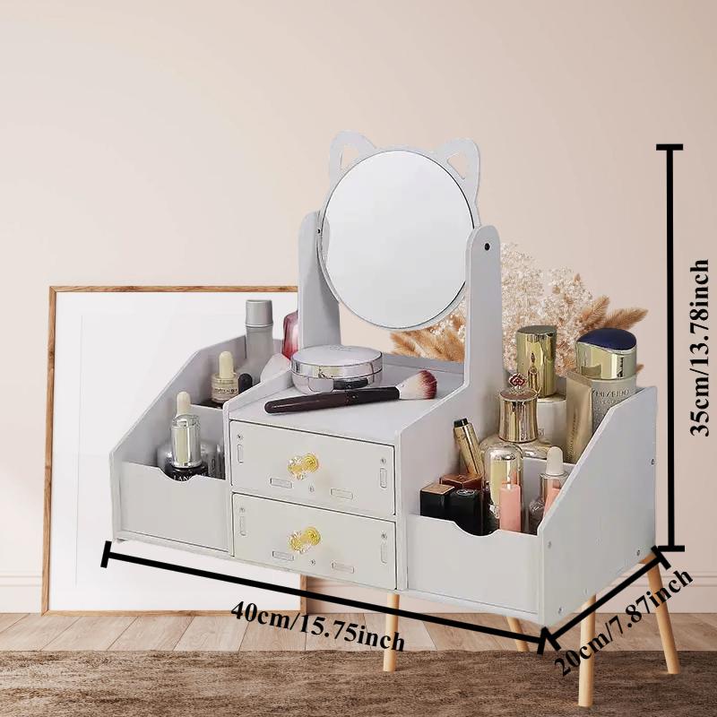 Přenosný organizér na make-up s vestavěným zrcátkem | Volně stojící, více přihrádek, snadná montáž, úložný box na kosmetiku na toaletní stolek, uživatelsky přívětivý design