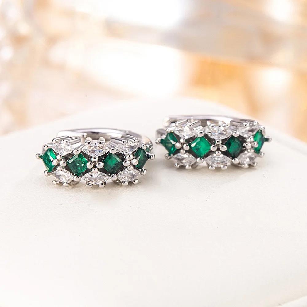 New 925 Sterling Silver Green Zircon Earrings Exquisite Earrings Suitable for Women Party Wedding Jewelry Gift