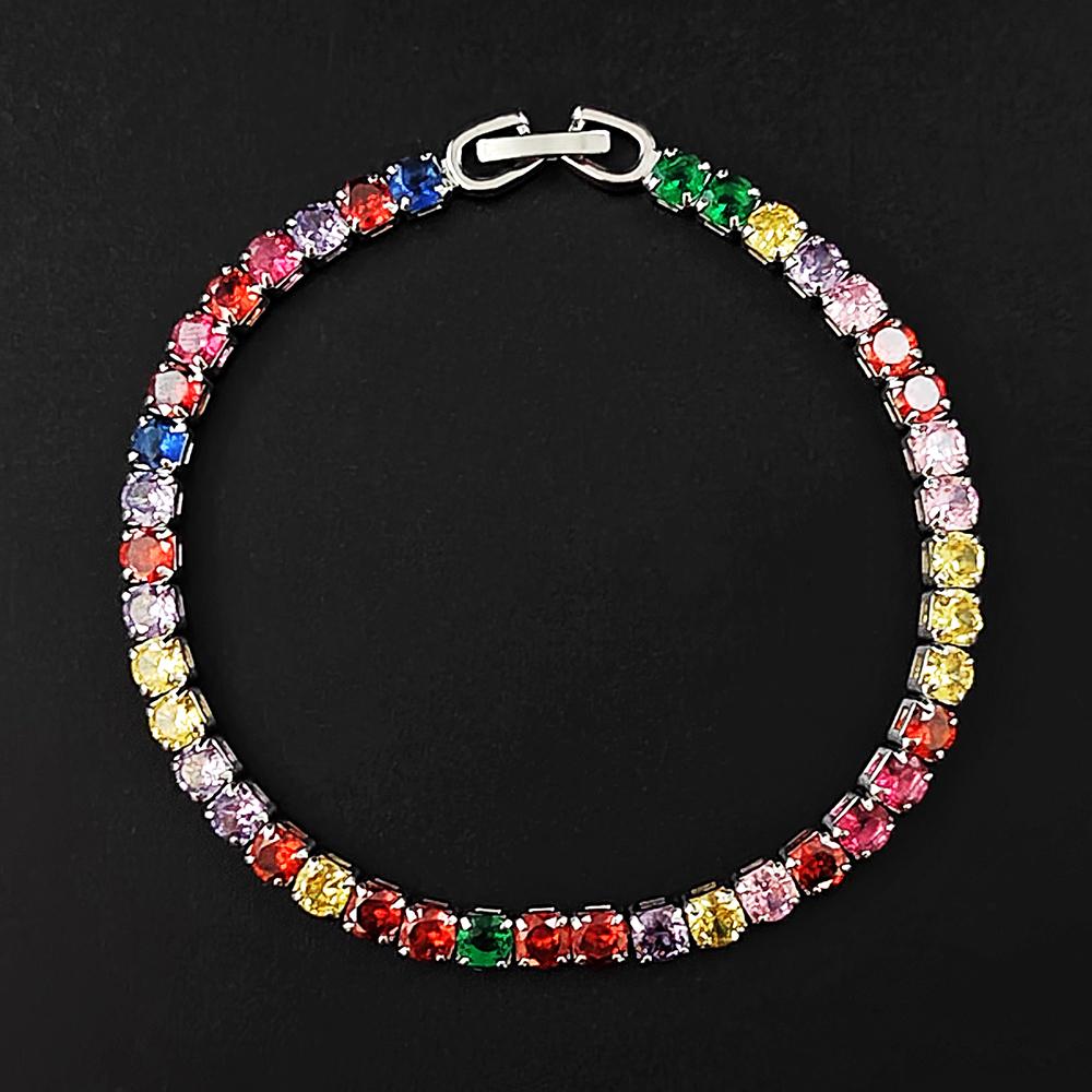 2026 New Arrival 4mm Luxury Round Silver Green Multi Color on Hand Bracelet Bangle for Women Anniversary Gift Jewelry S5787 4mm&17cm