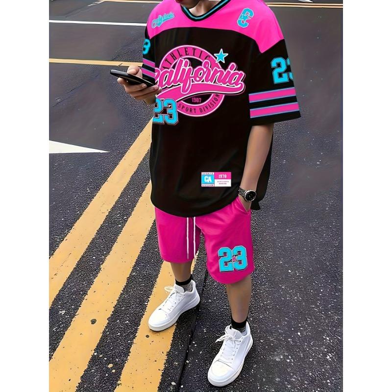 

Men s casual suit with contrasting letter print, short-sleeved T-shirt and shorts, breathable and comfortable fabric, perfect gift for the family S
