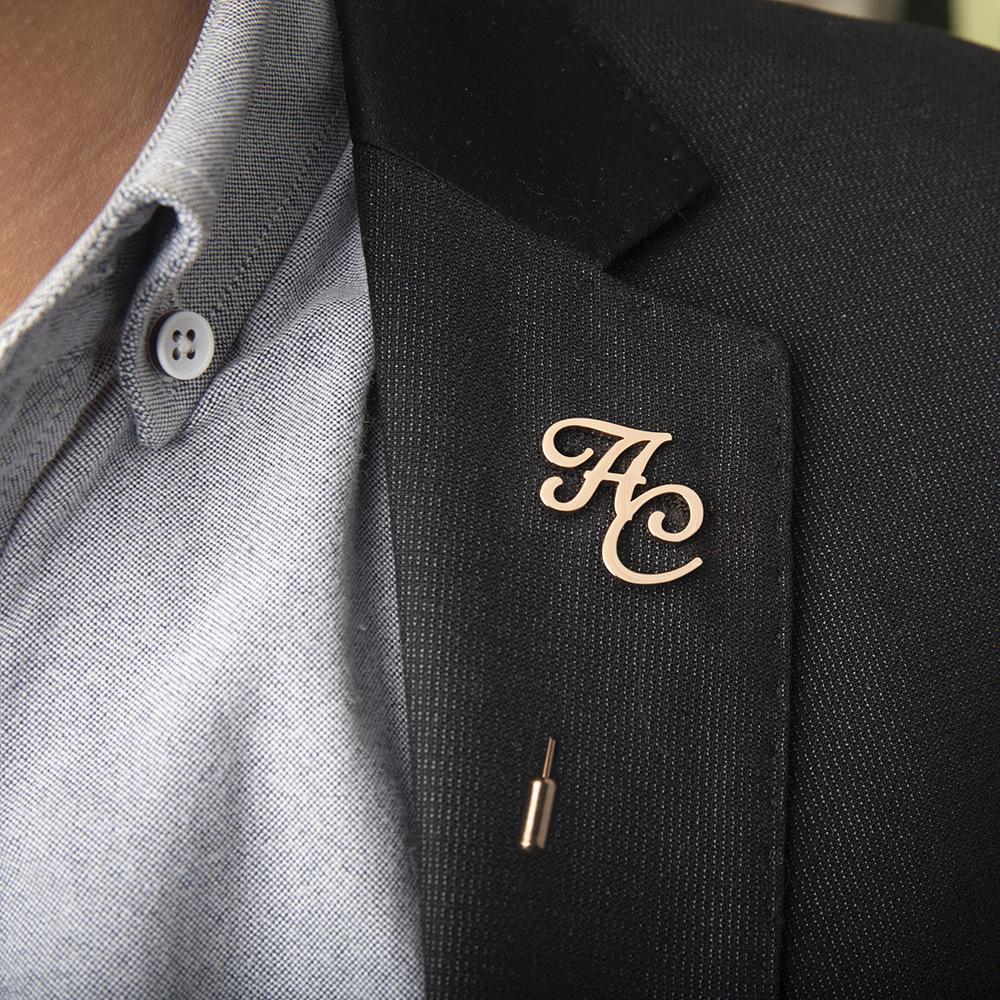 Personalized Men's Double Initial Stainless Steel Lapel Pin - Wedding Groom Accessory