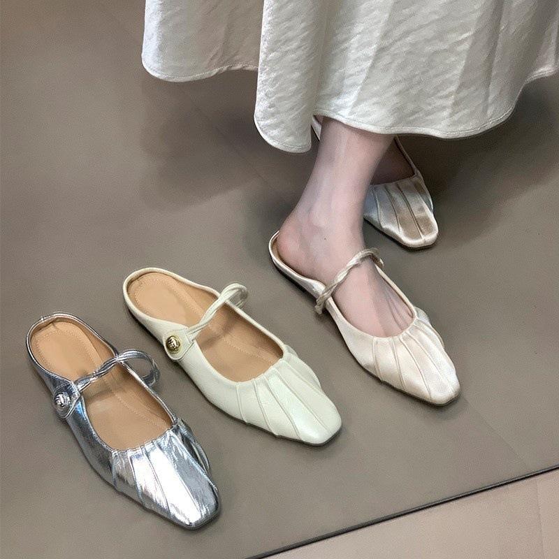 French toe half slippers women's summer wear high-end Mary Jane shoes Muller shoes cool slippers