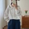 Embroidery Lace Doll Collar Shirt Women Spring Autumn Loose Casual Tie Tops
