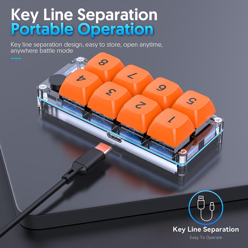 8 Key Shortcut Macro Programmable Fully Hot Swappable Mechanical Switch Gaming Mini Keyboard One-Piece Computer Accessories
