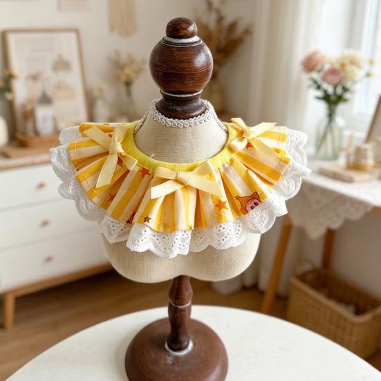 1 Set Kattenkostuum met Sterrenprint Gele Witte Gestreepte Hoed en Kant Ruffle Katten Slab Cute Huisdier Bandana Slab Outfit voor Katten Kleine Middelgrote Honden