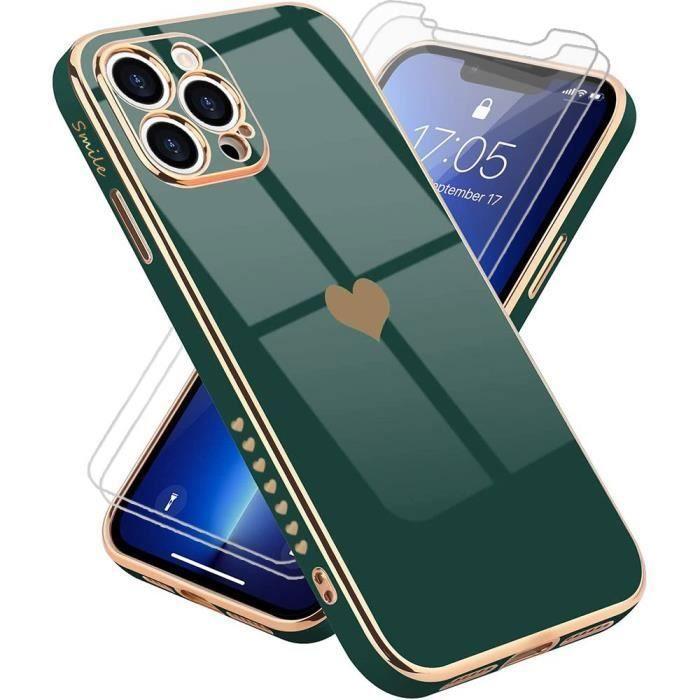 Coque de Protection - PROSHOP - iPhone 13 Pro - Souple - Vert nuit - Motif coeur mignon