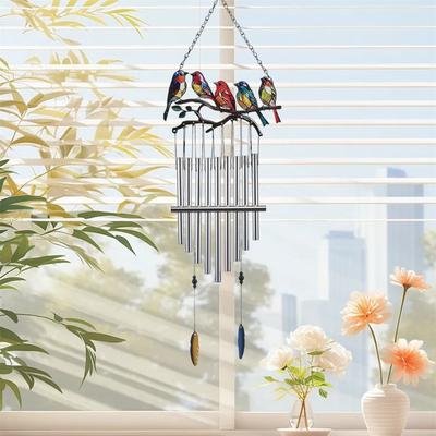 Colorful Parrot Wind Chime with Melodious Bells Adorable Tropical Bird Hanging Ornament for Garden Balcony Porch