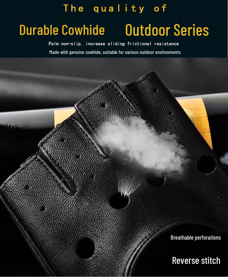 Men's & Women's Retro Half-Finger Non-Slip Cowhide Cycling Gloves for Autumn/Winter