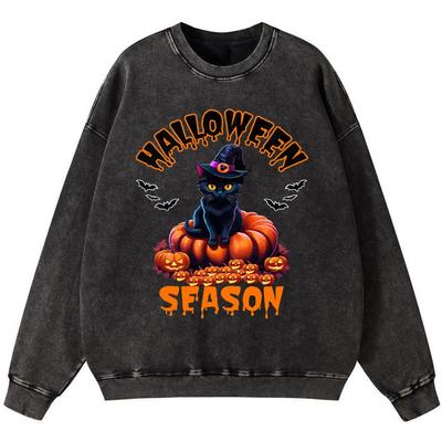 Halloween Sfason Dziewczęca Bluza z Bawełny Vintage Prana Prosty Pulower z Okrągłym Dekoltem Street Cienki Styl Oversize Bluzy z Kapturem