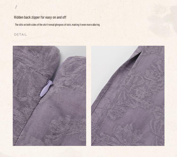 Wen Ci Purple Jacquard Qipao Dress - Women's 2025 Retro Style, Waist-Cinching Long Dress for Spring/Summer.