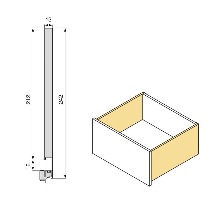 Emuca Tiroir extérieur Vertex avec réglages 3D hauteur 242mm, 60kg, profondeur 500mm, acier, Peint aluminium