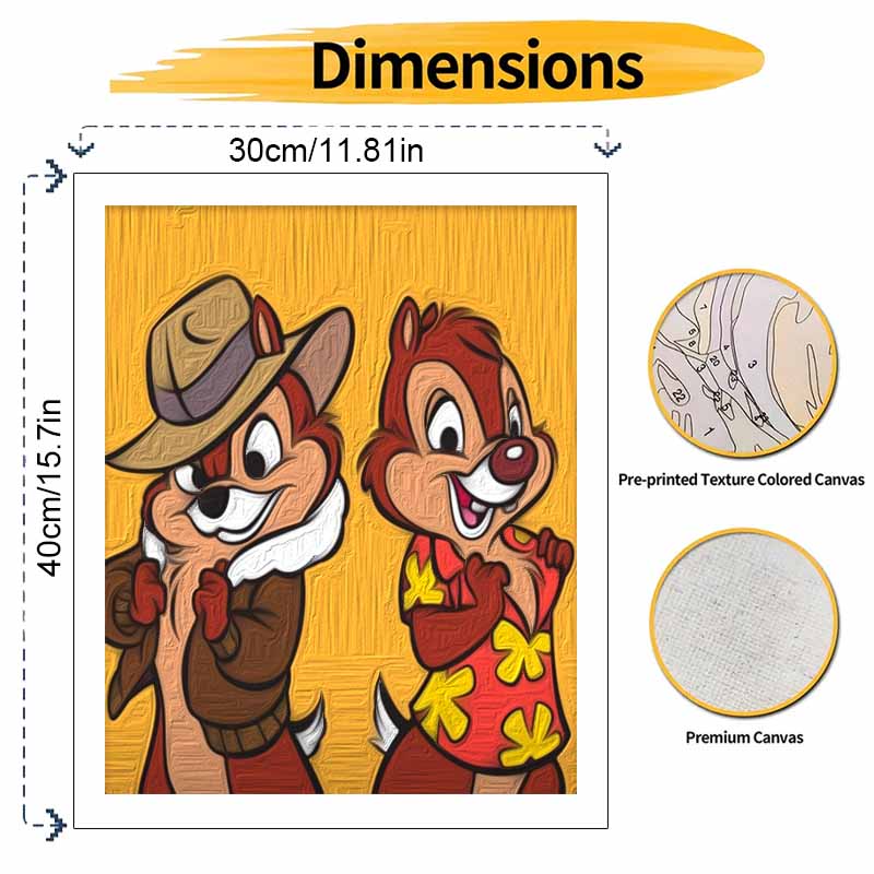 Disney DIY Oil Painting Kits Chip N Dale Hand Painting Home Decor Craft Gift Ideas Disney Anime Cartoon Characters Wall Art Poster Decor