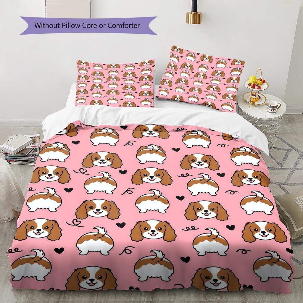 Cartoon Haustier Welpen Muster Bettwäsche, Bettdecken Set Bettbezug Kissenbezug Zuhause Geburtstagsgeschenk (1 Bettbezug + 2 Kissenbezüge, ohne Füllung)