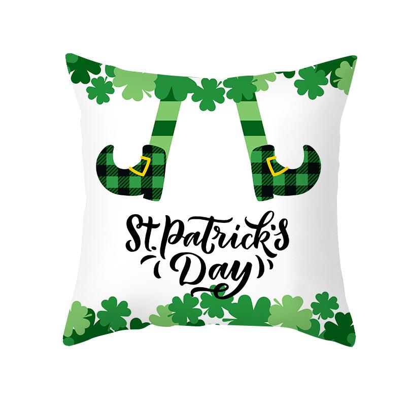 St. Patrick's Day Pillow Cover Nordic Green Four-leaf Clover Sofa Cushion Cover Peach Skin Pillow Cover