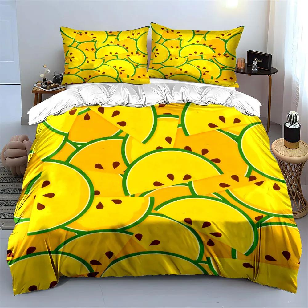 "Yellow Fruit Slice Decor Set" Soft Comfortable Duvet Cover Bedding Set Included 1*Duvet Cover & 2*Pillowcases, gift