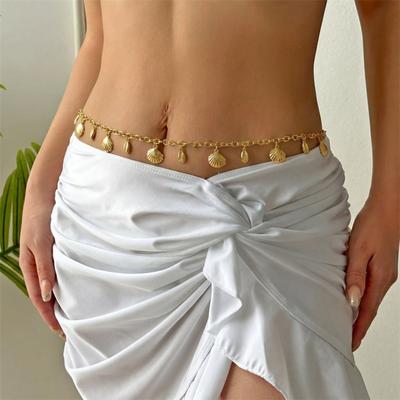 New Starfish Boho Waist Chain Conch Pendant Beads Belly Chain Seashell Imitation Pearl Bohemian Style Belt Beach