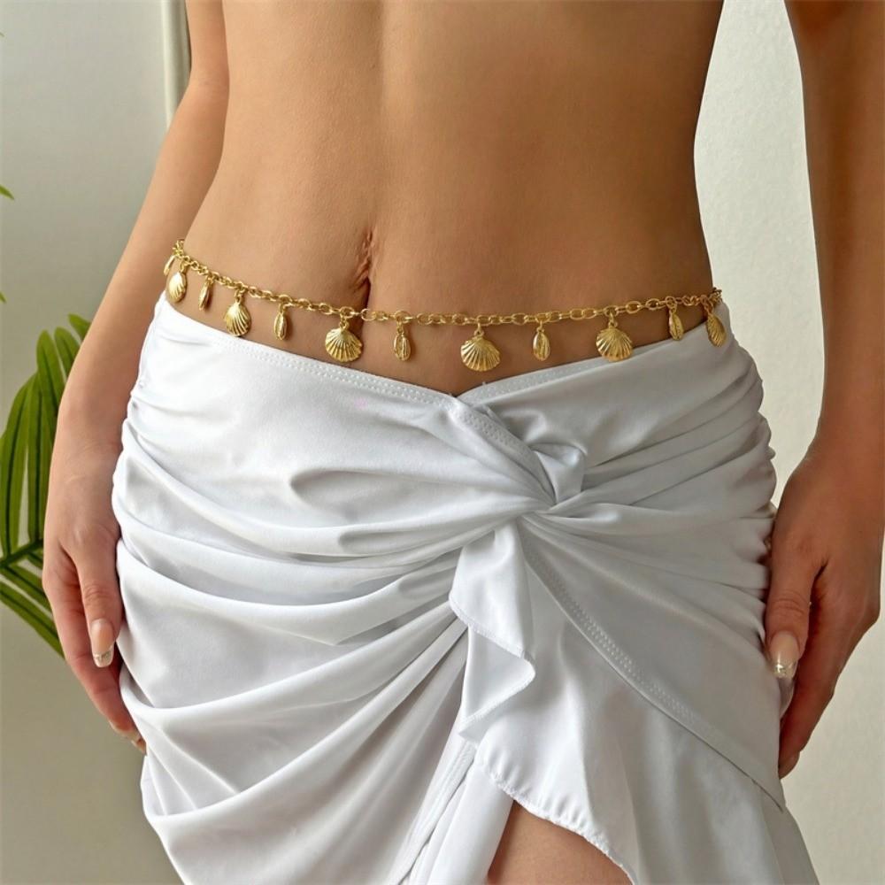 New Starfish Boho Waist Chain Seashell Conch Pendant Belly Chain Beads Imitation Pearl Bohemian Style Belt Jewelry