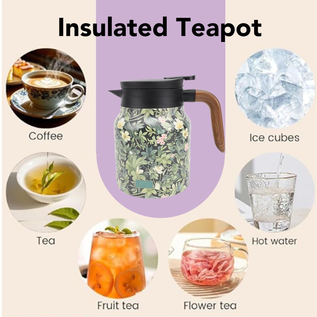 Insulated Teapot with Infuser 1000ml Leak Proof 316 Stainless Steel Floral Pattern Temp Digital Display Coffee Pot for Home Travel
