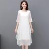Women's Summer 2023 Silk Crepe A-line Dress: Mid-length, Solid Color, Loose Fit, Tummy-Covering, Fashionable and Elegant.